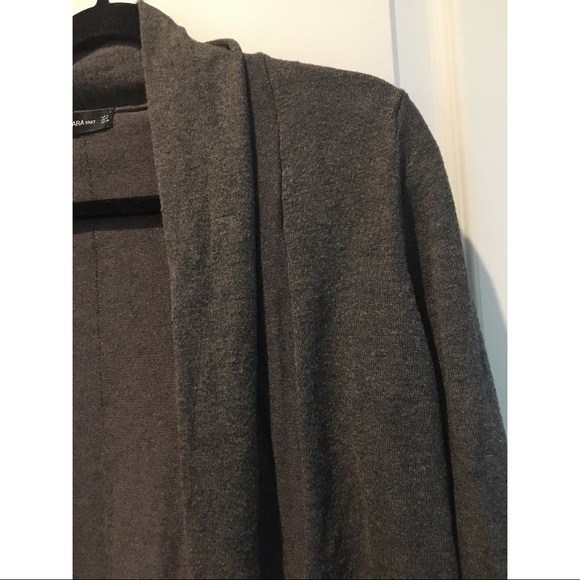 Zara Knit Grey Draped Neck Open Cardigan - Picture 7 of 10